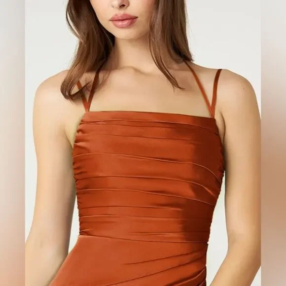 AZAZIE Desi Sheath Halter Corset Stretch Satin Dress Orange Size 12 NWT - Picture 4 of 11